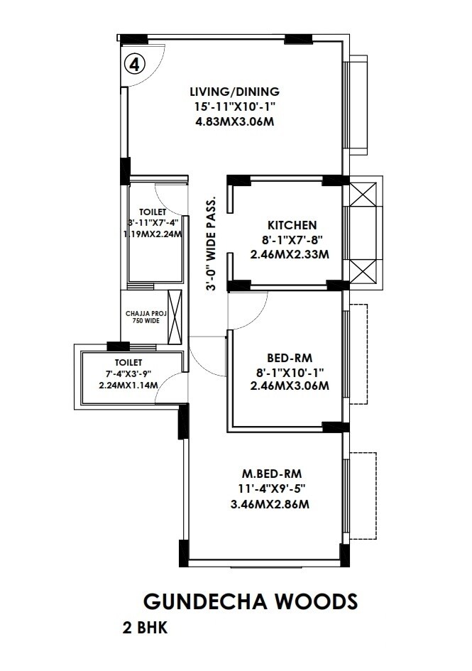 Floor plan of 2 BHK 502 Sq. Ft. Apartment in Gundecha Woods, Palghar