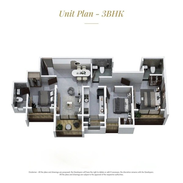 Floor plan of 3 BHK 646 Sq. Ft. Apartment in Happy Home Jasmine, Palghar