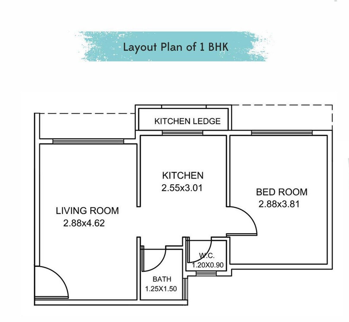 Floor plan of 1 BHK 348 Sq. Ft. Apartment in Haware Nakshatra, Palghar