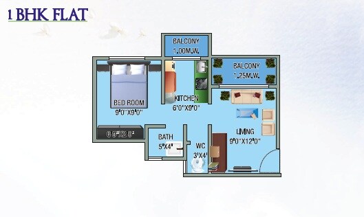 Floor plan of 1 BHK 355 Sq. Ft. Apartment in Hayaat Galaxy, Palghar