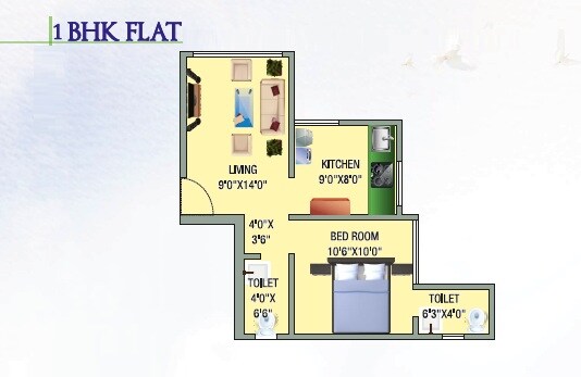 Floor plan of 1 BHK 385 Sq. Ft. Apartment in Hayaat Galaxy, Palghar