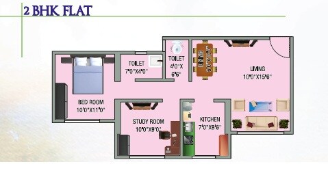 Floor plan of 2 BHK 619 Sq. Ft. Apartment in Hayaat Galaxy, Palghar