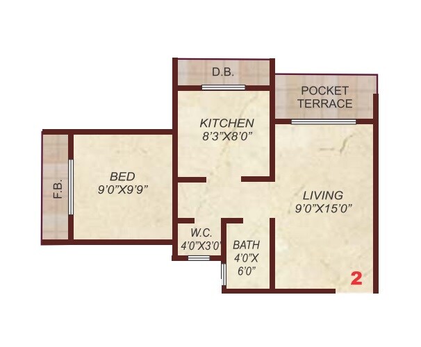 Floor plan of 1 BHK 215 Sq. Ft. Apartment in Hayaat Moon, Palghar