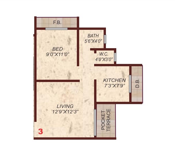 Floor plan of 1 BHK 367 Sq. Ft. Apartment in Hayaat Moon, Palghar