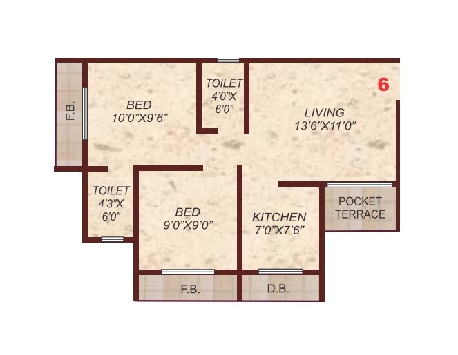 Floor plan of 2 BHK 452 Sq. Ft. Apartment in Hayaat Moon, Palghar
