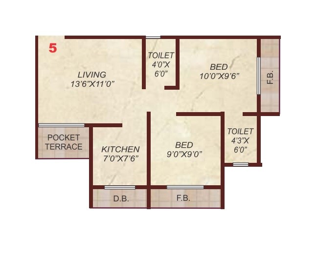 Floor plan of 2 BHK 463 Sq. Ft. Apartment in Hayaat Moon, Palghar