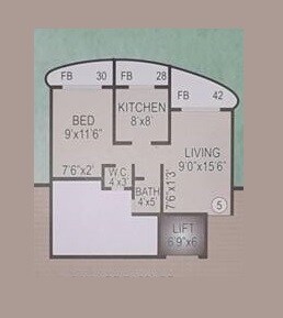 Floor plan of 1 BHK 374 Sq. Ft. Apartment in Hayaat Palace, Palghar