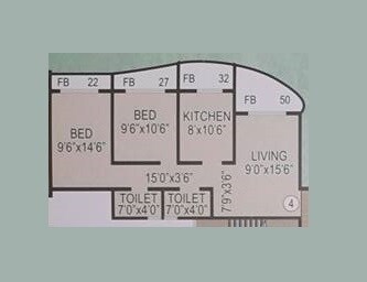 Floor plan of 2 BHK 467 Sq. Ft. Apartment in Hayaat Palace, Palghar