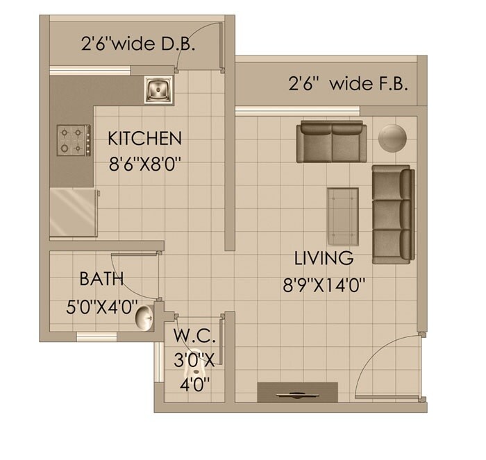 Floor plan of 244 Sq. Ft. Studio in Hdil Paradise City Sector 3, Palghar