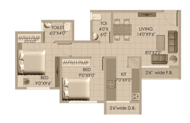Floor plan of 2 BHK 403 Sq. Ft. Apartment in Hdil Paradise City Sector 3, Palghar