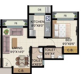 Floor plan of 1 BHK 575 Sq. Ft. Apartment in HDIL Residency Park 2, Palghar