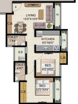 Floor plan of 2 BHK 930 Sq. Ft. Apartment in HDIL Residency Park 2, Palghar