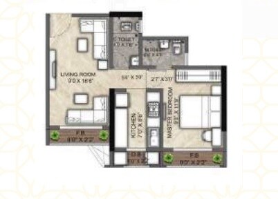 Floor plan of 1 BHK 358 Sq. Ft. Apartment in Heritage Saniya City, Palghar
