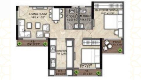 Floor plan of 2 BHK 579 Sq. Ft. Apartment in Heritage Saniya City, Palghar