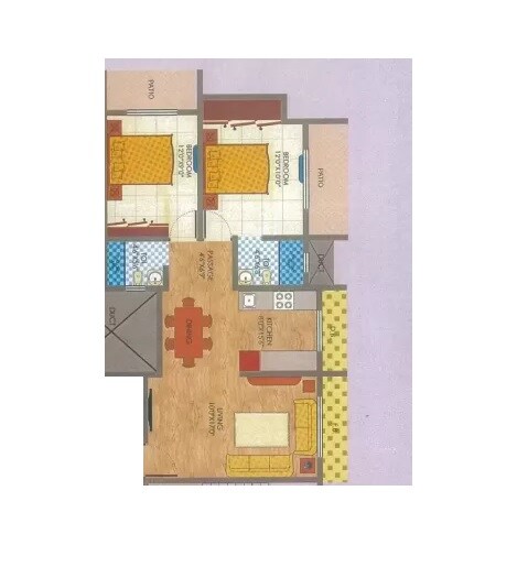 Floor plan of 2 BHK 581 Sq. Ft. Apartment in Homage Lake Exotica, Palghar