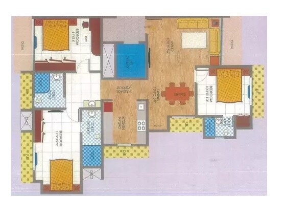 Floor plan of 3 BHK 1004 Sq. Ft. Apartment in Homage Lake Exotica, Palghar