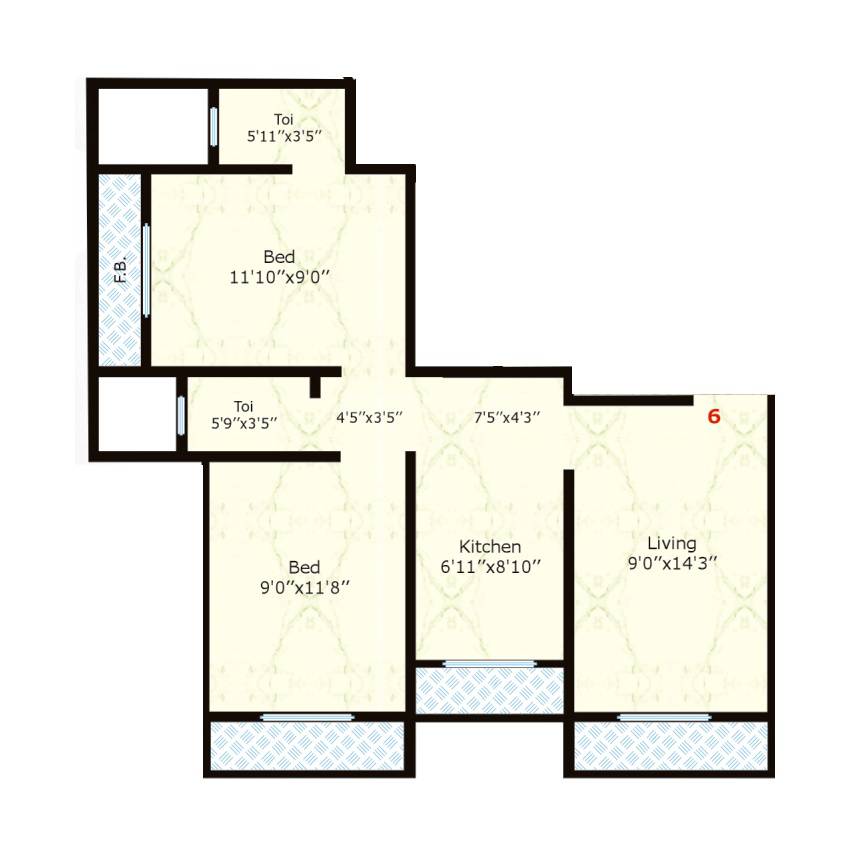 Floor plan of 2 BHK Apartment - 512 sq. ft. in HP Vidya Enclave, Palghar