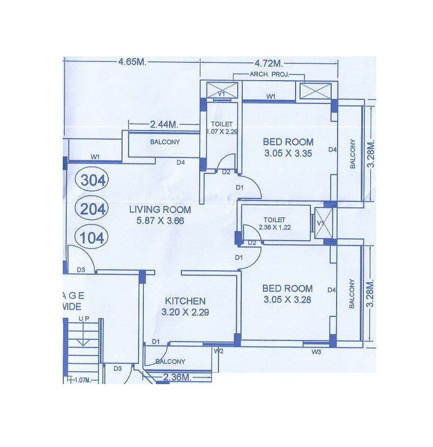 Floor plan of 2 BHK 649 Sq. Ft. Apartment in HV Vinod Park, Palghar