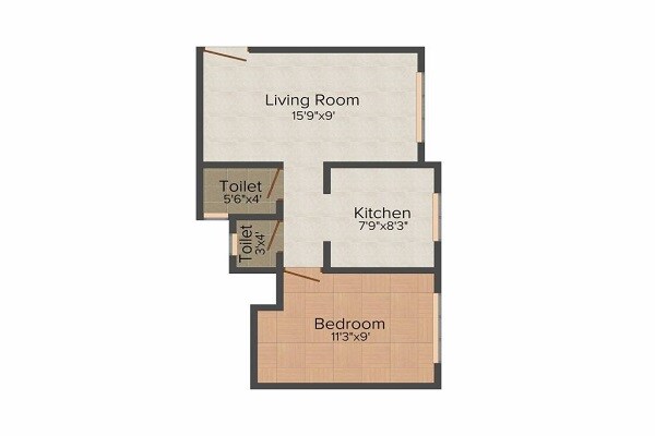 Floor plan of 1 BHK 337 Sq. Ft. Apartment in Imax Royal Gardens, Palghar