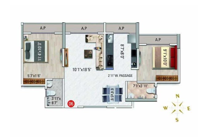 2 BHK 653 Sq. Ft. Apartment