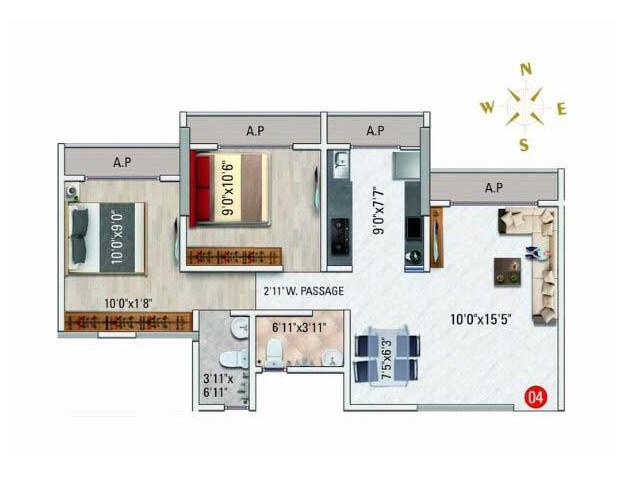 2 BHK 695 Sq. Ft. Apartment