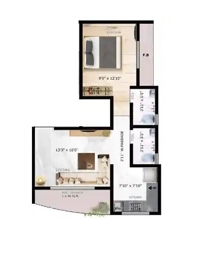 Floor plan of 1 BHK 420 Sq. Ft. Apartment in Imperial Callisto, Palghar