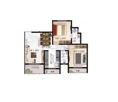 Floor plan of 2 BHK 592 Sq. Ft. Apartment in Imperial Callisto, Palghar