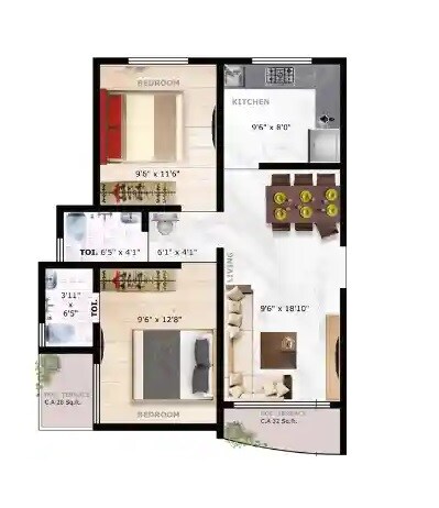 Floor plan of 2 BHK 621 Sq. Ft. Apartment in Imperial Callisto, Palghar