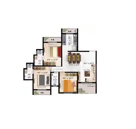 Floor plan of 3 BHK 806 Sq. Ft. Apartment in Imperial Callisto, Palghar