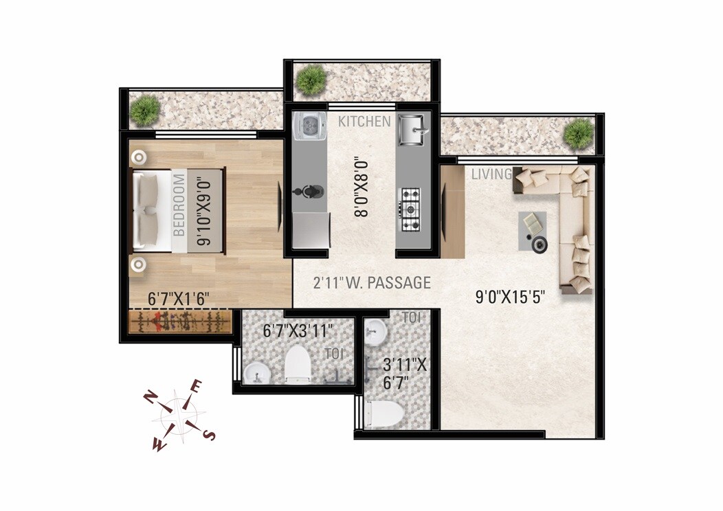 Floor plan of 1 BHK 418 Sq. Ft. Apartment in Imperial Luxuria, Palghar
