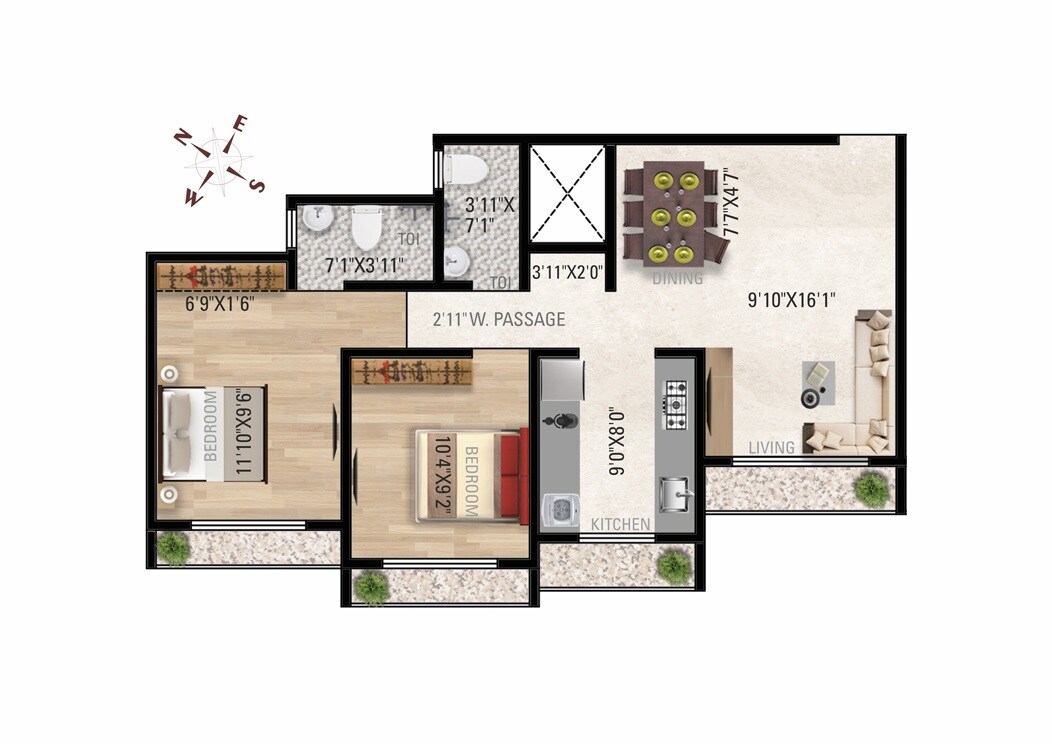 Floor plan of 2 BHK 642 Sq. Ft. Apartment in Imperial Luxuria, Palghar