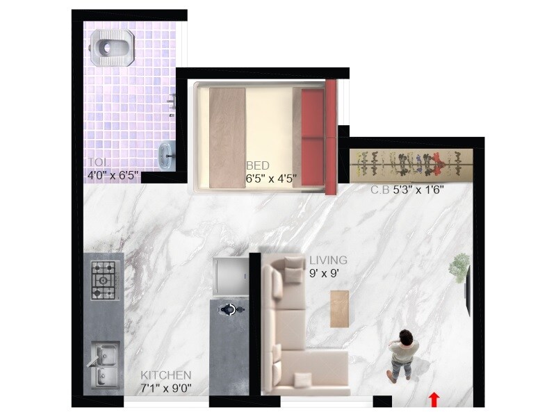 Floor plan of 211 Sq. Ft. Studio in Imperial Paradise, Palghar