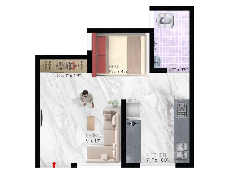 Floor plan of 227 Sq. Ft. Studio in Imperial Paradise, Palghar