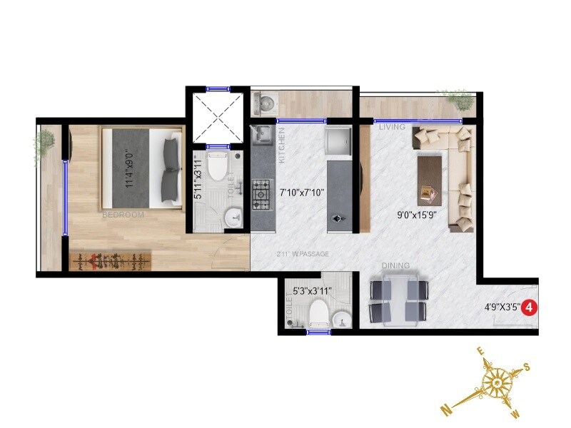 Floor plan of 1 BHK 428 Sq. Ft. Apartment in Imperial Splendora, Palghar