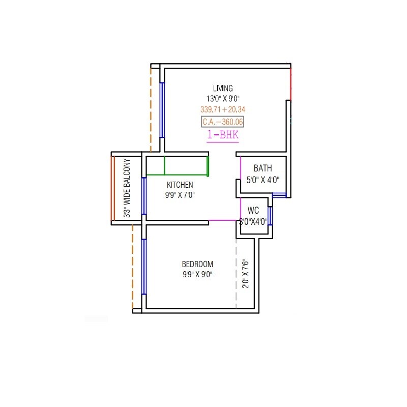 Floor plan of 1 BHK 360 Sq. Ft. Apartment in Inspiration Krishna Solitaire, Palghar