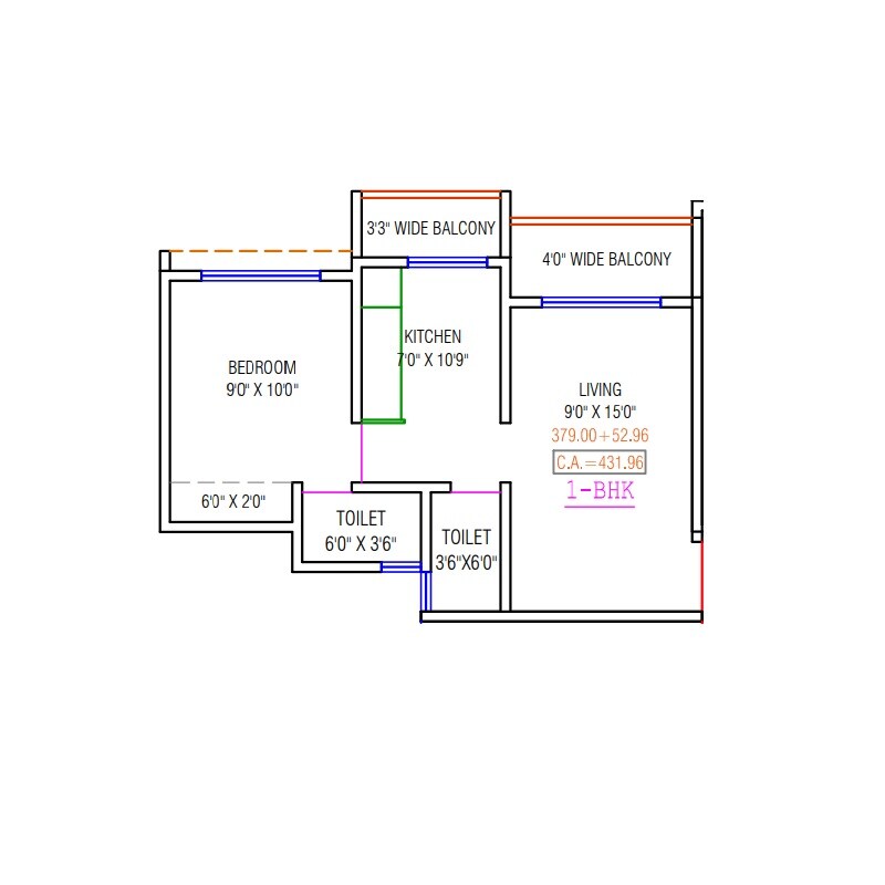 Floor plan of 1 BHK 432 Sq. Ft. Apartment in Inspiration Krishna Solitaire, Palghar