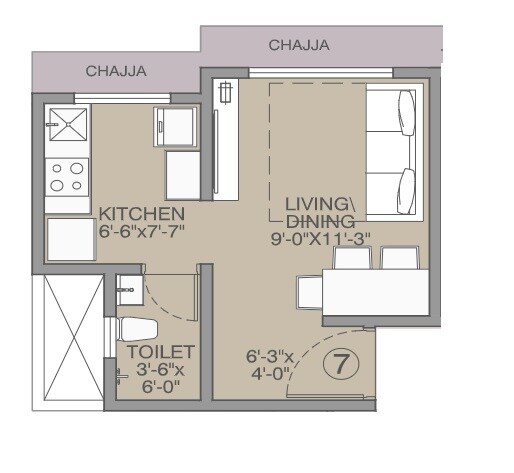 Floor plan of 162 Sq. Ft. Studio in Ipsit Avighna Heights, Palghar
