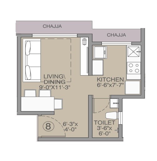 Floor plan of 203 Sq. Ft. Studio in Ipsit Avighna Heights, Palghar