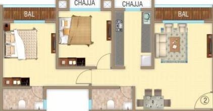 Floor plan of 2 BHK 1076 Sq. Ft. Apartment in Ipsit Sweet Homes 2, Palghar