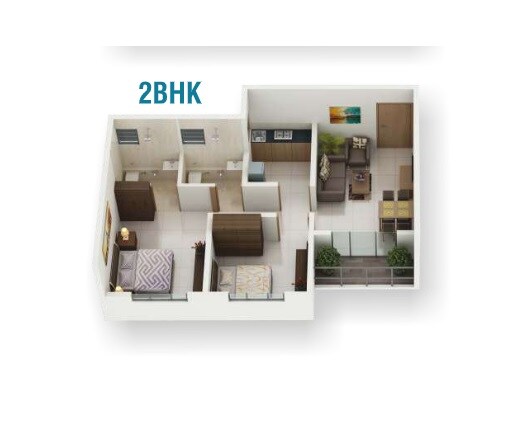 Floor plan of 2 BHK 394 Sq. Ft. Apartment in Irasa Park, Palghar