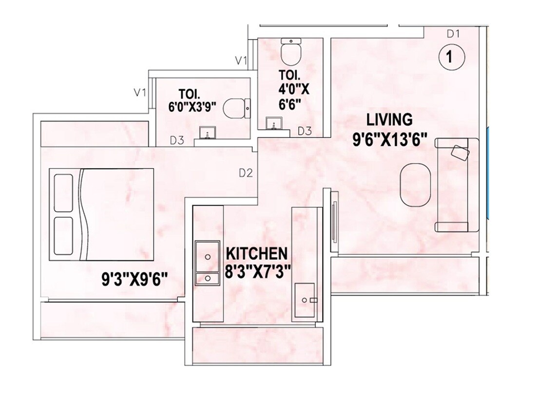 Floor plan of 1 BHK 323 Sq. Ft. Apartment in Janavi Laxmi Heights, Palghar