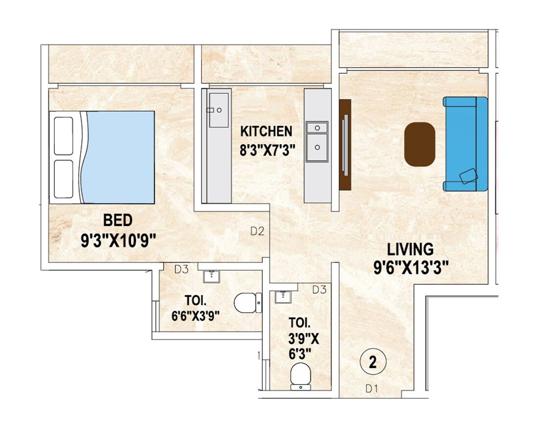Floor plan of 1 BHK 485 Sq. Ft. Apartment in Janavi Laxmi Heights, Palghar