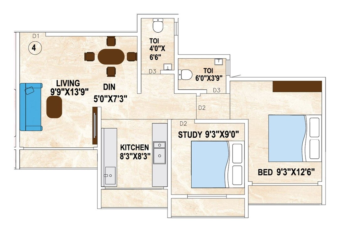 Floor plan of 2 BHK 567 Sq. Ft. Apartment in Janavi Laxmi Heights, Palghar