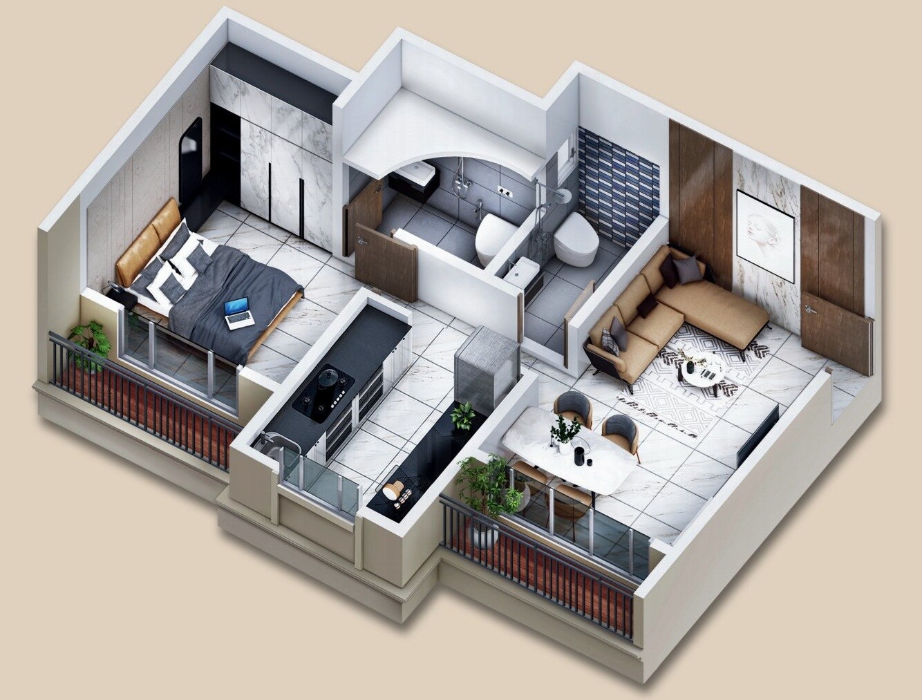 Floor plan of 1 BHK 424 Sq. Ft. Apartment in Janta Nirmaanya Park, Palghar