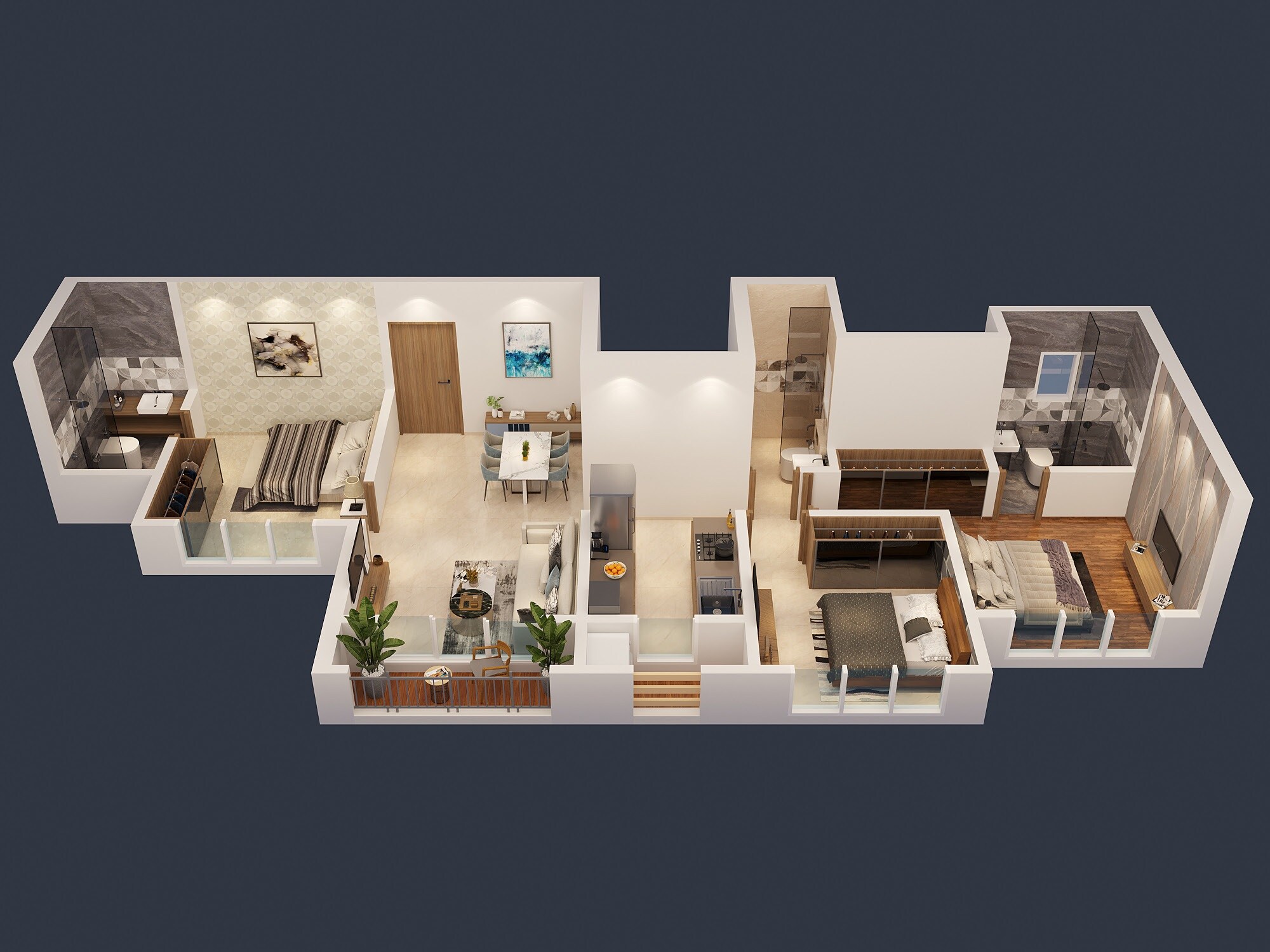 Floor plan of 3 BHK 708 Sq. Ft. Apartment in Jasamrit Vinay Unique Residency, Palghar