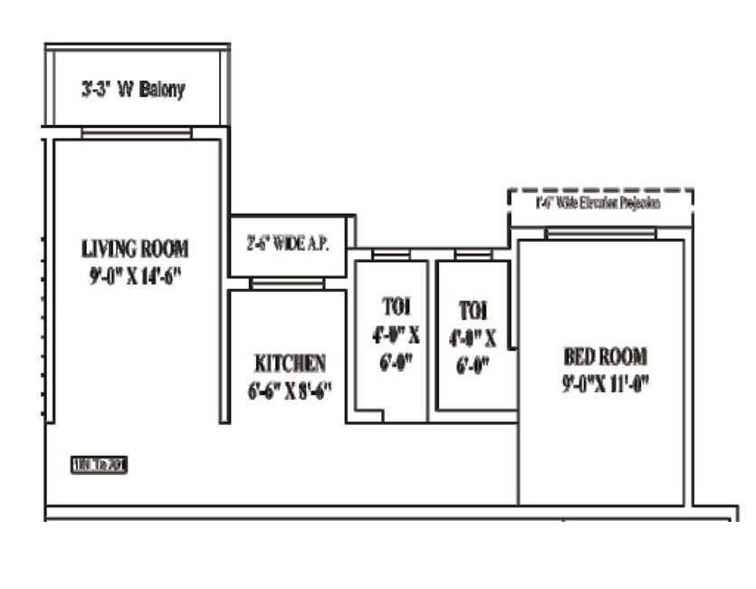 Floor plan of 1 BHK 355 Sq. Ft. Apartment in Jasmin Paradise, Palghar