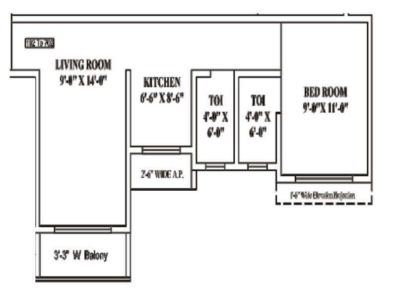 Floor plan of 1 BHK 366 Sq. Ft. Apartment in Jasmin Paradise, Palghar