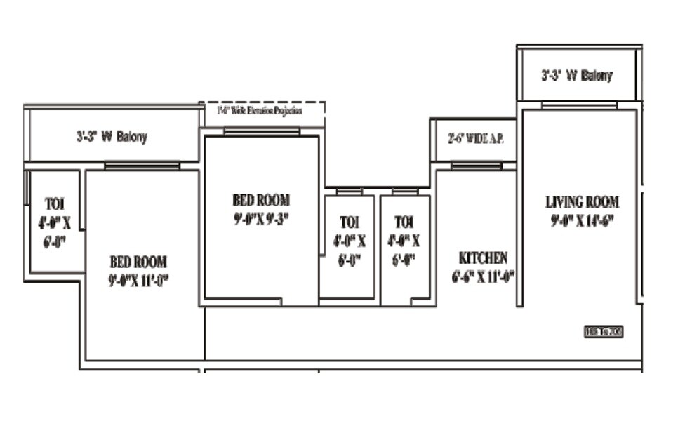 Floor plan of 2 BHK 521 Sq. Ft. Apartment in Jasmin Paradise, Palghar