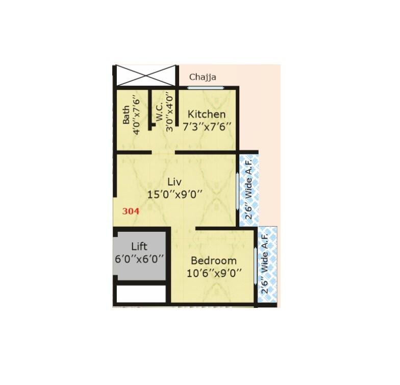 Floor plan of 1 BHK 269 Sq. Ft. Apartment in Jay Orchid I, Palghar