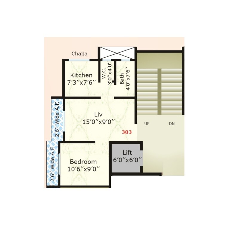 Floor plan of 1 BHK 402 Sq. Ft. Apartment in Jay Orchid I, Palghar